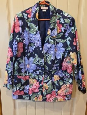 Vtg 90s Classic Directions Floral Cotton Blazer Plus Size 18W Made in USA